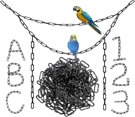 600-Piece Black Plastic Chain Links & Toys - Interlocking C-Clip Bird Cage Accessories for Parakeets, Sugar Gliders, Small Pets (Climbing/Swinging Toys)