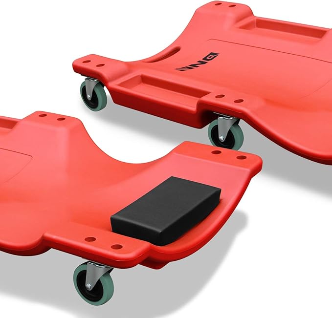 DNA Motoring Heavy Duty ABS Plastic Automotive Creeper and Torin TR6300 Padded Mechanic Rolling Shop Seat