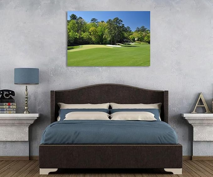 Augusta National Golf Club 11th Hole Wall Art - Augusta Golf Course Wall Art for Living Room Bedroom Bathroom - Augusta Golf Course Picture Poster Canvas Prints Framed Ready to Hang(12''H x 16''W)