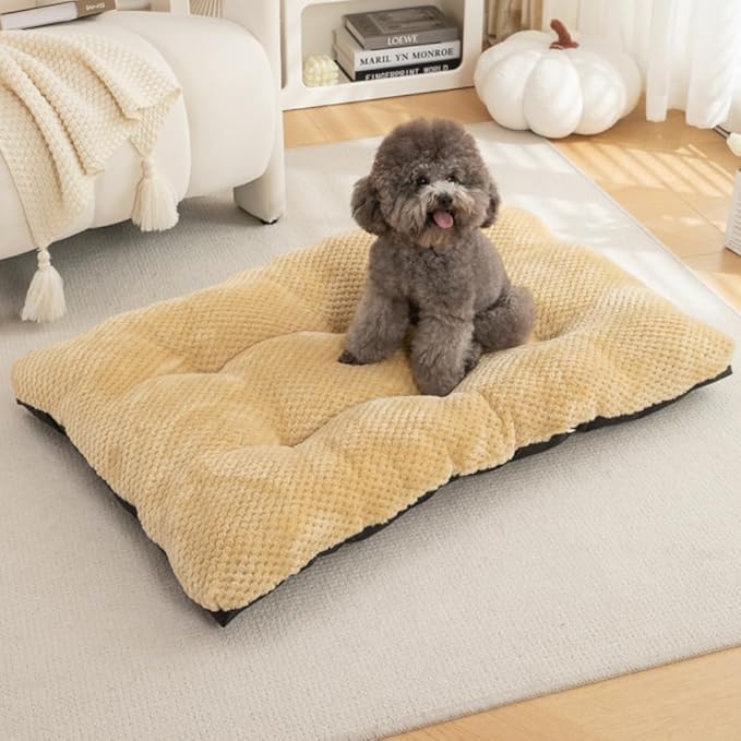 Washable Dog Bed for Large Breeds, Extra Cushioned Crate Mattress with Removable Fluffy Cover, Non-Slip Orthopedic Pet Pad, Machine Washable Kennel Mat(Dark Grey,XL)