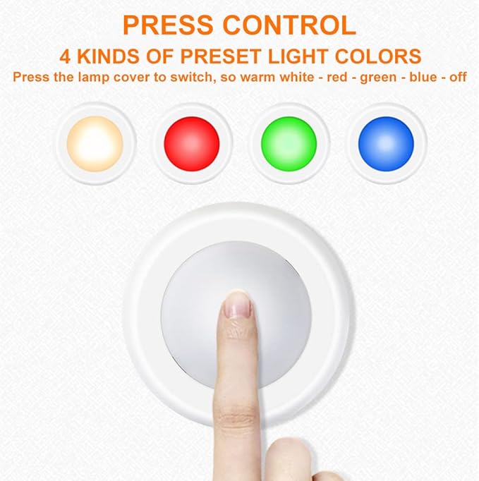 LED Puck Lights - 13 Color RGB, Wireless Remote Control, Battery Powered, Perfect for Under Cabinet & Counter