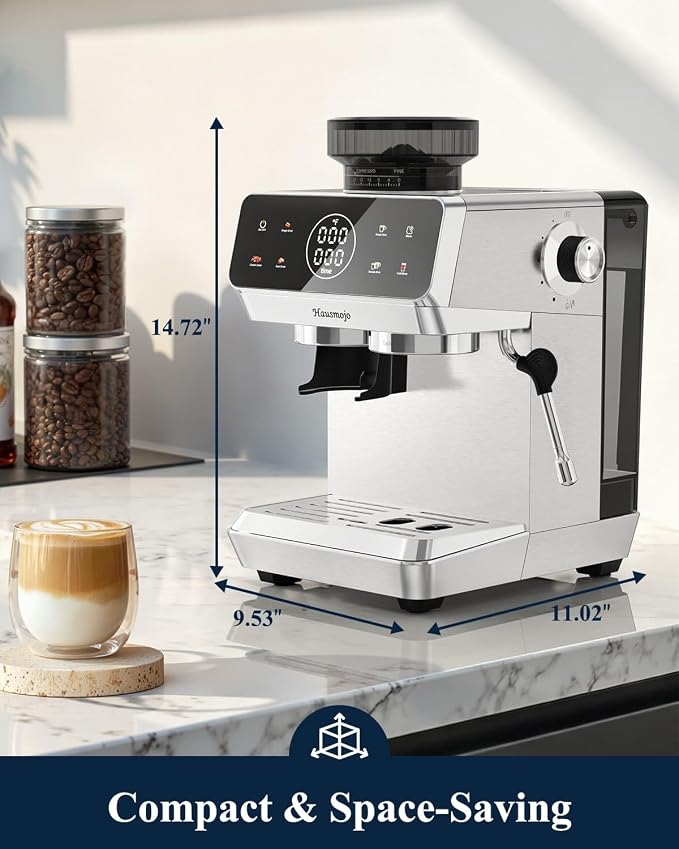 CM1620 Espresso Machine with Built-in Burr Grinder, 20 Bar Bean-to-Cup Espresso Maker with 44 Grind Settings & Steam Wand, Touchscreen Coffee Machine for Latte, Cappuccino