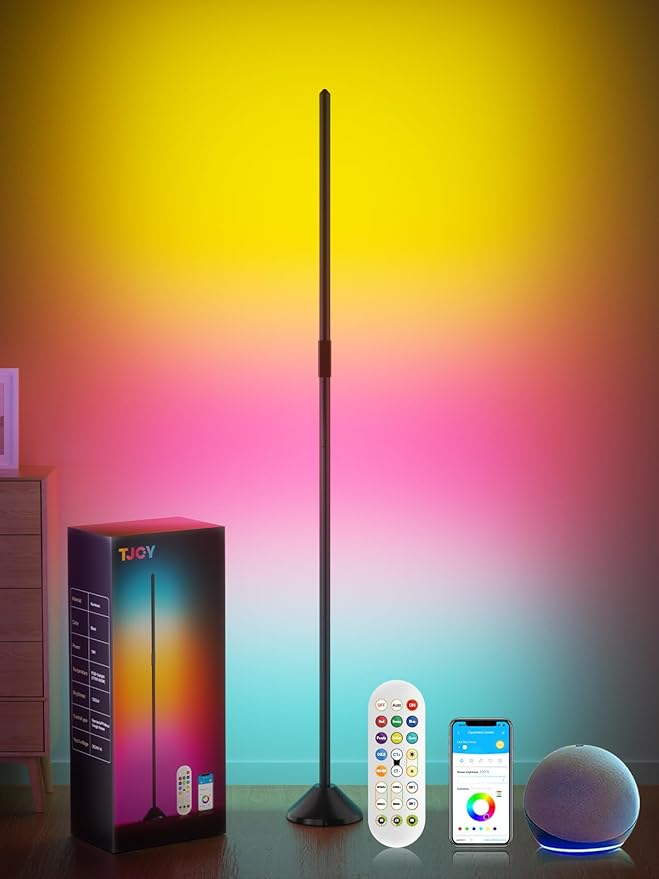 TJOY LED Floor Lamp RGB+IC, Smart Corner Lamp Work with Alexa&Google Home,1200LM, Modern Floor Lamp with 16 Million DIY Colors, Music Sync, Color Changing Lamp,Timer, for Living Room Bedroom,1 Pack