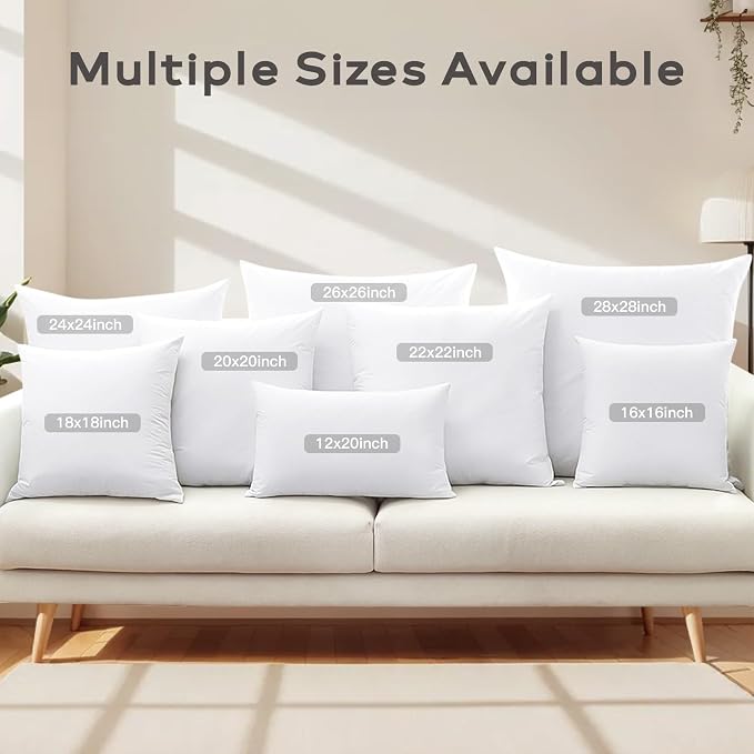 SAVORI 14x24 Lumbar Pilow Insert, Set of 2 Down Feather 14x24 Euro Pillow Inserts, Soft Fluffy Sleeping Pillow with 100% Cotton Cover, Decorative Throw Pillows for Couch Sofa Bed-White