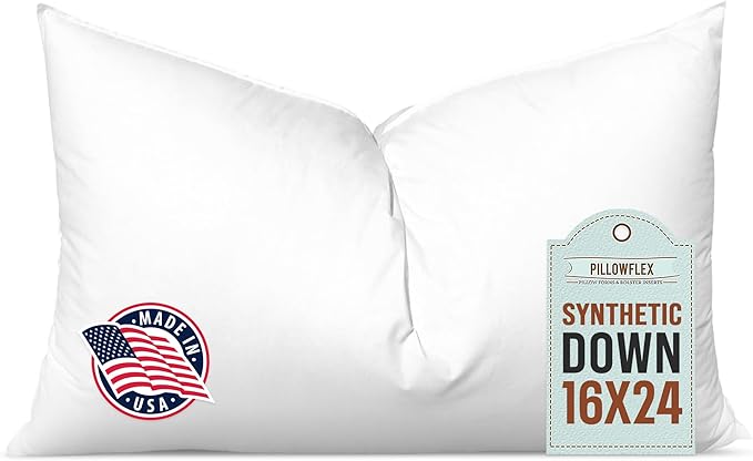 Pillowflex Synthetic Down Pillow Insert 16x24 in - Karate Chop Pillow | Large Rectangle Sham Form, Plush Polyester Cotton Blend, Cloud-Like Comfort, Clump-Resistant Fill, Smooth Elegant Finish