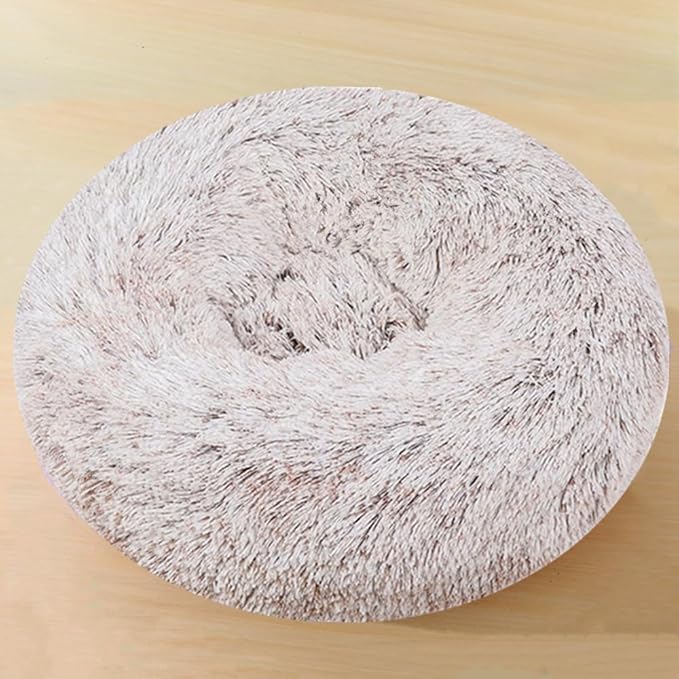 Donut Dog Bed Cat Bed, 20 Inch Round Fluffy Dog Beds for Small Dogs and Cats, Anti-Anxiety Donut Dogs Cuddler Bed, Washable Pet Bed for Medium Cats (Coffee White)