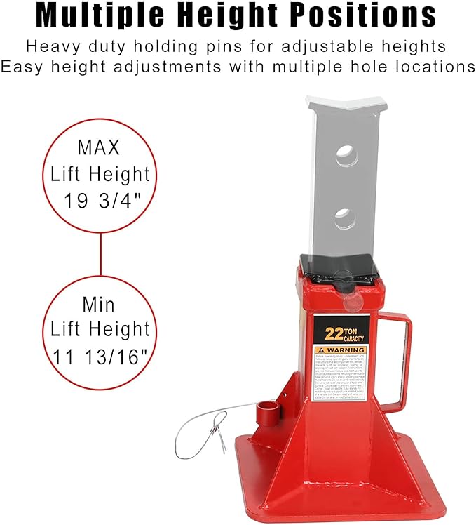 22 Ton (44,000 lbs) Heavy Duty Pin Type Car Jack Stands with Lock Adjustable Height to 19.75" Fit for Supporting Trucks, Trailers and Equipment