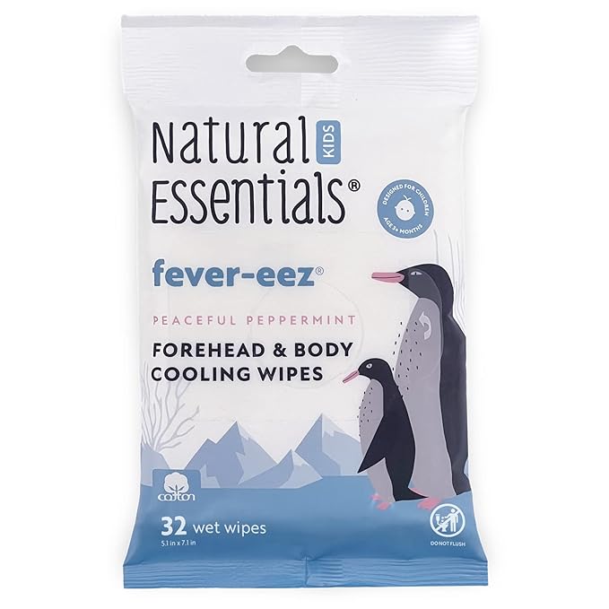 Natural Essentials Fever-eez Baby Fever Relief for Kids, Soothing Forehead & Body Wipes for Babies, Provide Immediate Cooling Sensation during High Body Temperatures and Hot Flashes