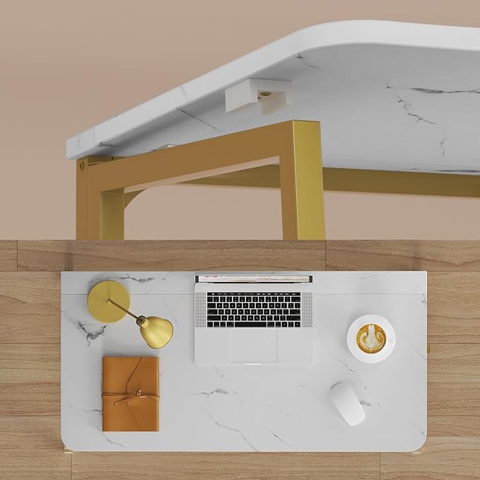 WOHOMO Folding Desk, 31.5" Foldable Computer Table for Small Spaces, Gold | Easy Assembly and Fold, Sturdy Home office desks for Study Bedroom Dorm Space Saving Writing Work Apartment