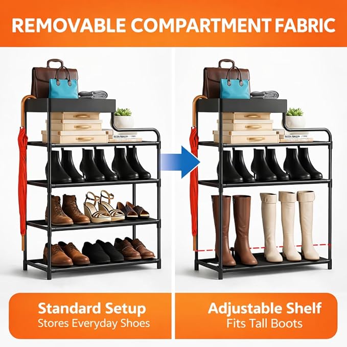 Entryway Shoe Storage, Shoe Rack For Closet, Zapateras Organizer, Organizador de Zapatos, 4 Tier Storage Rack with Top Tray, Narrow Zapatero for Sneakers, Boots and Heels