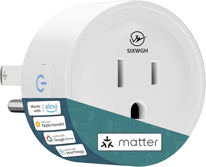 Smart Plug, Matter Compatible, Matter Hub Required, Easy Setup(FFS:Frustration-Free Setup), Work with Alexa, Google Home, Apple HomeKit(Siri)& SmartThings, 2.4 GHz Wi-Fi only (1 Pack)