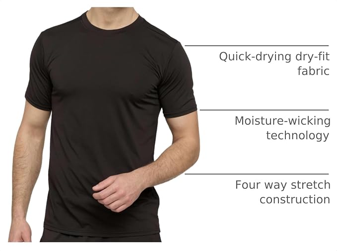 5 Pack Men's Dry Fit Short Sleeve T-Shirt Gym Workout Athletic Running Tee | Cooling, Moisture-Wicking, Crew Neck, Quick-Dry, Breathable, Active, Exercise, Fitness, Basketball, Cycling, Hiking, Tennis