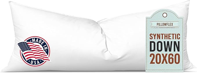 Pillowflex Synthetic Down Pillow Insert 20x60 in - Karate Chop Pillow | Large Queen Sham Form, Plush Polyester Cotton Blend, Cloud-Like Comfort, Clump-Resistant Fill, Smooth Elegant Finish