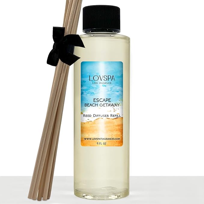 LOVSPA Escape Beach Getaway Diffuser Oil - Luxury Essential Oils for Diffuser Refill & Air Freshener Room Spray - Long-Lasting & Natural Home Fragrance, Scented Oil for Diffusers, USA Made, 4oz