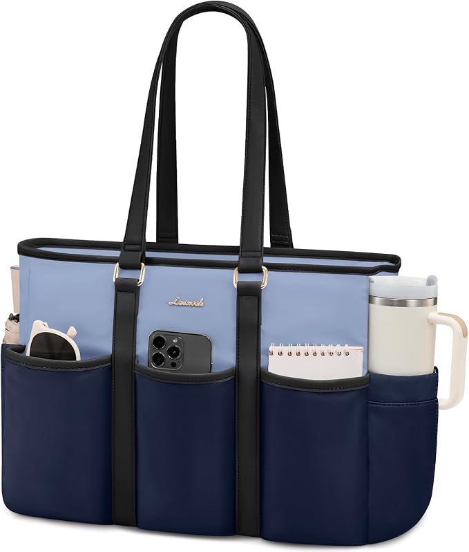 LOVEVOOK 17 Inch Laptop Tote Bag for Women Work, Teacher Tote Bag Nurse Bag, Large Purse Handbag With Trolley Sleeve & Large Cup Holder