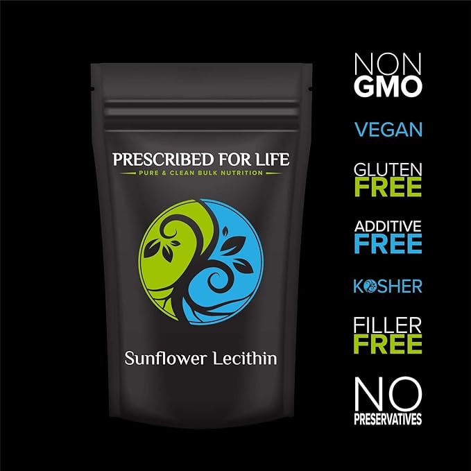 Prescribed For Life Sunflower Lecithin Powder, Unbleached, Gluten Free, Vegan, Non GMO, Soy Free, Kosher, Naturally Rich in Choline & Essential Fatty Acids (12oz / 340g)