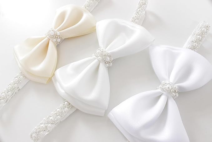 0-12 Newborn Baby Baptism Pearl Headband or Clip with Bow in WHITE Christening Headband with Satin Bow, Pearl Rhinestone Band (Light Pink(6-12Months), 1 Count (Pack of 1))