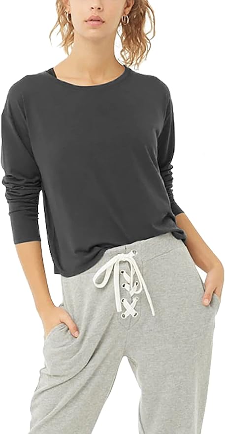 Bestisun Long Sleeve Workout Shirts Yoga Dance Tops Open Back Athletic Clothes for Women