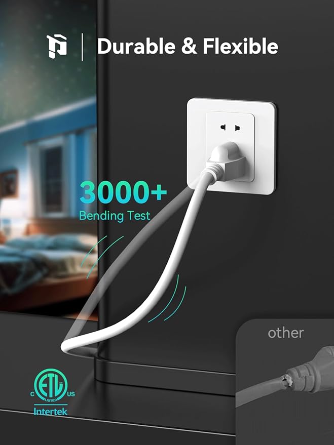 PLUGTUL 3 FT Extension Cord, Short Power Cord, White Indoor/Outdoor 16 Gauge 3 Prong Grounded Wire ETL Listed, 13A 1625W 125V SJTW