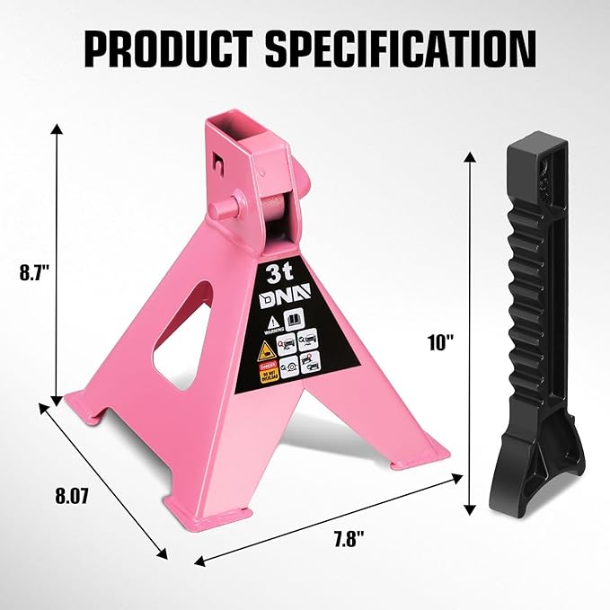 DNA Motoring 1 Pair Jack Stands, 3 Ton (6600 lbs) Capacity Car Lifting Stand, Adjustable Height Car Jack Stands for Cars, Sedans, Small Vehicles, SUV, TOOLS-00682-PK