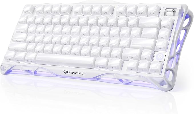 GravaStar Mercury K1 75% Wireless Mechanical Gaming Keyboard RGB Backlit | Gasket Mount, Hot Swappable Linear Switches, Creamy Sound Keyboard, 2.4GHz/USB-C/Bluetooth 5.0, for Win/Mac【Opaline White】