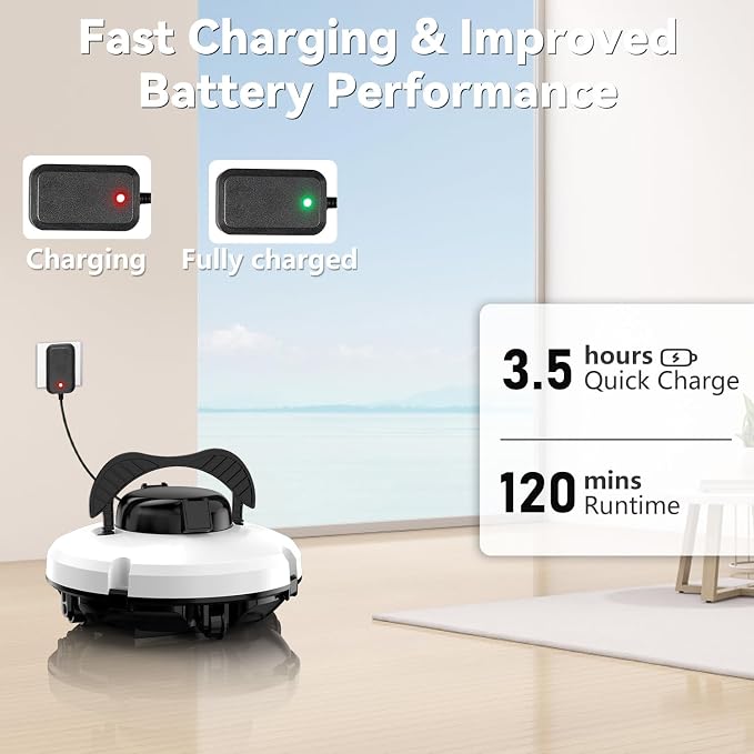 GMAPLAE Cordless Pool Vacuum for Above Ground Pool, Robotic Pool Cleaner with Dual Motors Strong Suction, 120 Mins Runtime, Auto-Parking, Pool Cleaner Robot for Inground Flat Pools Up to 1000 Sq.Ft