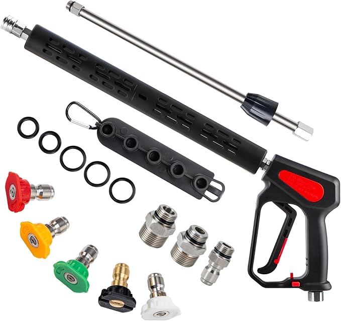 AURORA CAR Pressure Washer Gun, 4000PSI High Pressure Washer Gun with Replacement Wand Extension, Power Washer Gun with 3/8'' Quick Plug, M22-14mm/15mm Fittings, 5 Nozzle Tips, 40 Inch