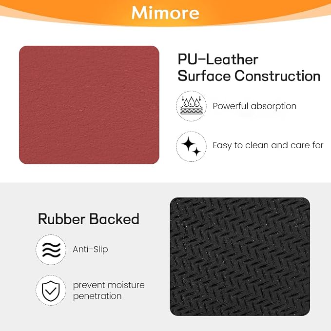 Mimore Red Coffee Bar Mat - 16x24 Inch Absorbent Mat Hides Stains - Fits Under Coffee Maker & Espresso Machine