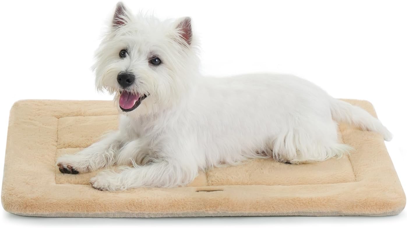 Made4Pets Dog Crate Pad Bed for Small Dogs, Washable & Reversible, Anti-Slip Kennel Mat for Cozy Sleeping, Soft Fluffy Dog Bed for Indoor & Outdoor Use, 24"x18", Khaki