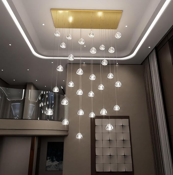 W47.2 x D15.7 x H157 Glam Chandelier Rectangular Chandeliers Bubble Crystal Pendants Light Fixture Dimmable High Ceiling Large Light Antique Gold