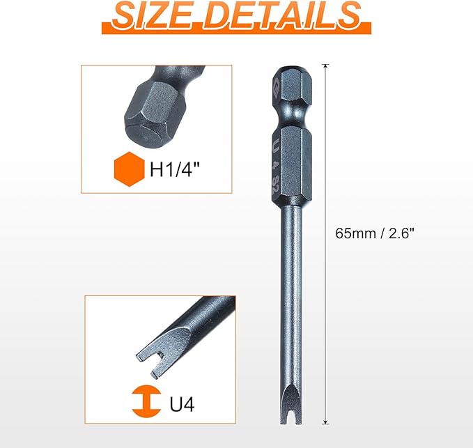 HARFINGTON 5pcs U-Type Screwdriver Bit 1/4" Hex Shank U4 Magnetic Head 2.6" Length S2 Steel U-Shaped Screw Driver Bit for Repair Work Electric Screwdriver, Blue