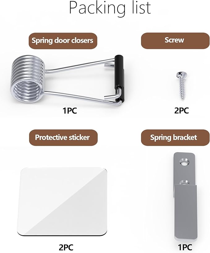 Spring Automatic Door Closer, Door Closer for Home, Screen Door，Household, no Need to Remove Door Hinges(1 PC Silver)