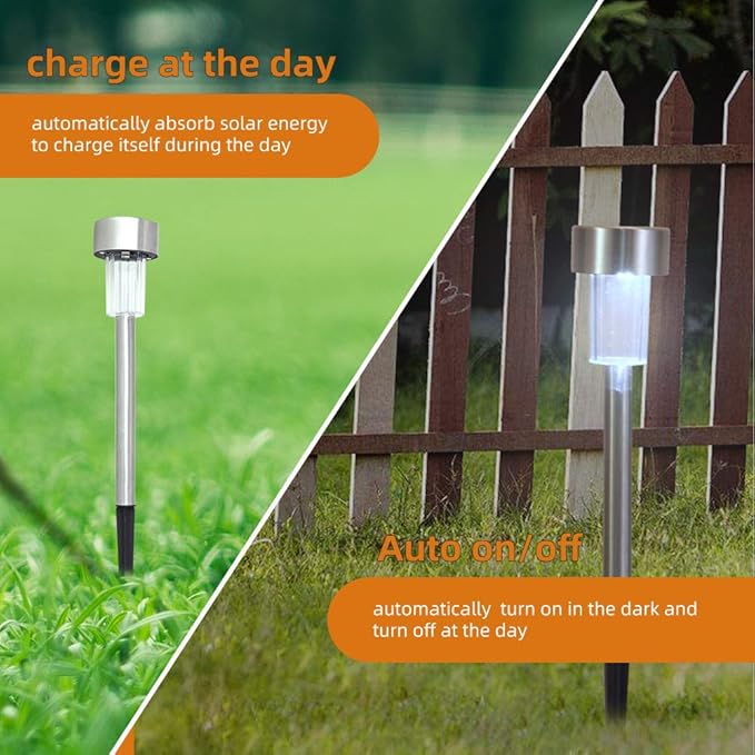 24 Pcs Outdoor Solar Pathway Lights,Stainless Steel LED Landscape Lighting,Outdoor Waterproof Solar Garden Lights,Outdoor Decorative Lighting,with Auto On/Off,for Patio Yard Lawn Path (Warm White)