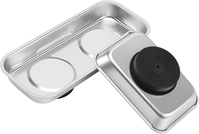 JEUIHAU 12 Packs Magnetic Tray, Stainless Steel Magnetic Parts Tray, Silver Magnetic Tool Tray for Collecting Wrenches, Screws, Bolts, Nuts, Small Parts, 3.6 x 2.4/5.9 x 2.5 Inches