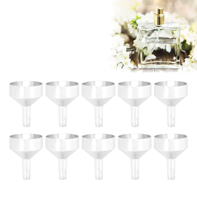 ANGGREK 10pcs Mini Aluminum Alloy Funnel Set for Filling Bottles and Transferring Cosmetics & Perfume (Silver)
