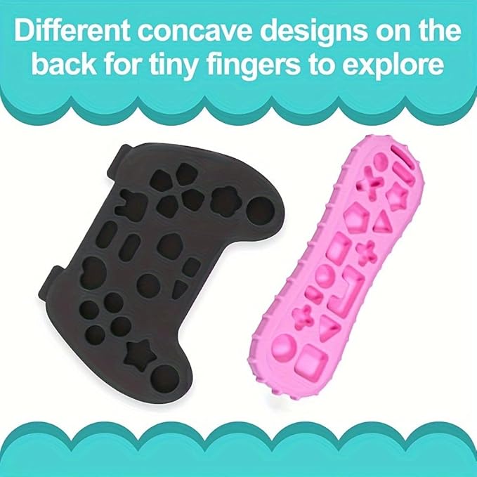 AALFA Baby Teething Toy, Soft TV Remote+Game Machine Shape Chew Set Intellectual Development Intellectual Development Educational Toy,Safe Silicone Toddler Infant (Pink (Handle+Remote Control))