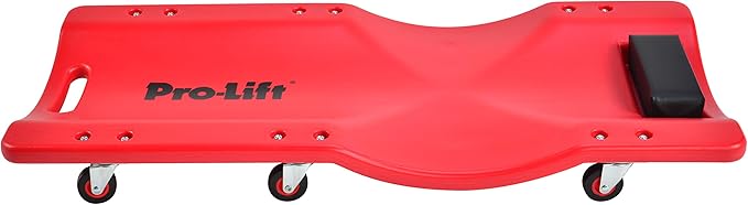 Pro Lift Mechanic Plastic Creeper 36 Inch - Blow Molded Ergonomic HDPE Body with Padded Headrest - 300 Lbs Capacity Red