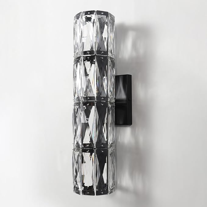 Crystal Wall Sconce,Indoor Modern Sconces Wall Lighting, Matte Black Wall Sconces for Bathroom,Bedroom,Living Room,Hallway