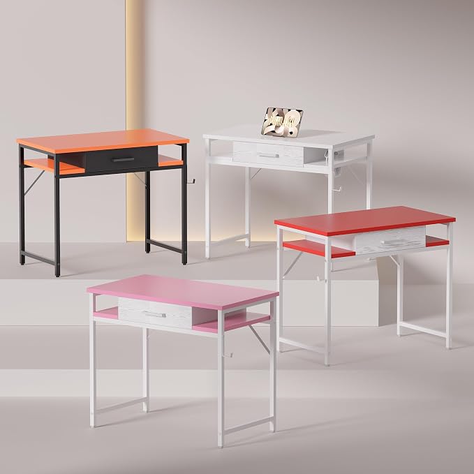 Pamray 32 Inch Small Computer Desk with Drawers for Bedroom Small Spaces | Compact, Sturdy, Easy Assembly, Mini, Suitable for Dorm and Apartment, Study and Writing
