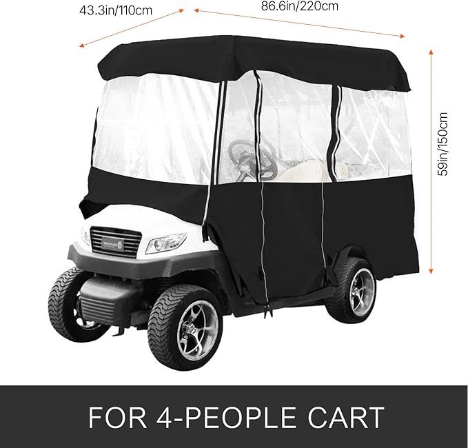 Happybuy Golf Cart Enclosure, 4-Person Golf Cart Cover, 4-Sided Fairway Deluxe, 300D Waterproof Driving Enclosure with Transparent Windows, Fit for EZGO, Club Car, Yamaha Cart