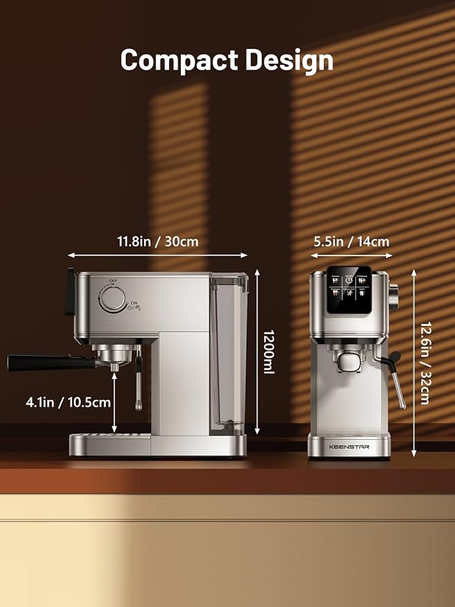 KEENSTAR 20Bar Espresso Machine, Hot & Iced Coffee Maker with Milk Frother | Stainless Steel, Touch Screen, Rapid Cold Brew, Espresso Maker with 40oz Water Tank for Latte, Cappuccino