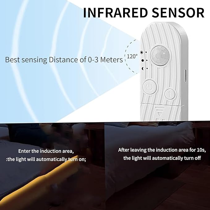 5V Motion Sensor Dimmable USB Rechargeable COB LED Strip Lights,Built-in 1500mAh Battery,Three Modes,9.84FT/3M,Cool White 6500K,320LEDs/M,Night for Closet,Wardrobe,Bed,Stairs,Kitchen