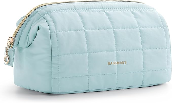 BAGSMART Makeup Bag Travel Toiletry Bag, Wide-open Zipper Pouch, Mint Green | Puffy Padded, Travel Essentials, Make Up Bag, For Women, Makeup Organizer, Toiletries Accessories Brushes