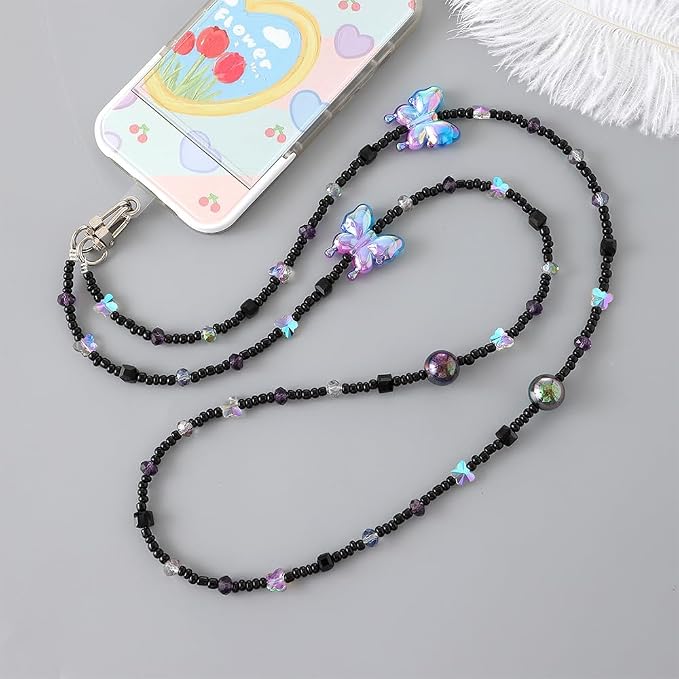 Phone Chain Crossbody Pearl Strap,Pearl Beaded Chain Shoulder Crossbody Lanyard with Phone Tether Patches Compatible with Most Phones Bag Purse(I)