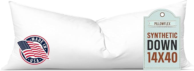 Pillowflex Synthetic Down Pillow Insert 14x40 in - Karate Chop Pillow | Large Rectangle Sham Form, Plush Polyester Cotton Blend, Cloud-Like Comfort, Clump-Resistant Fill, Smooth Elegant Finish