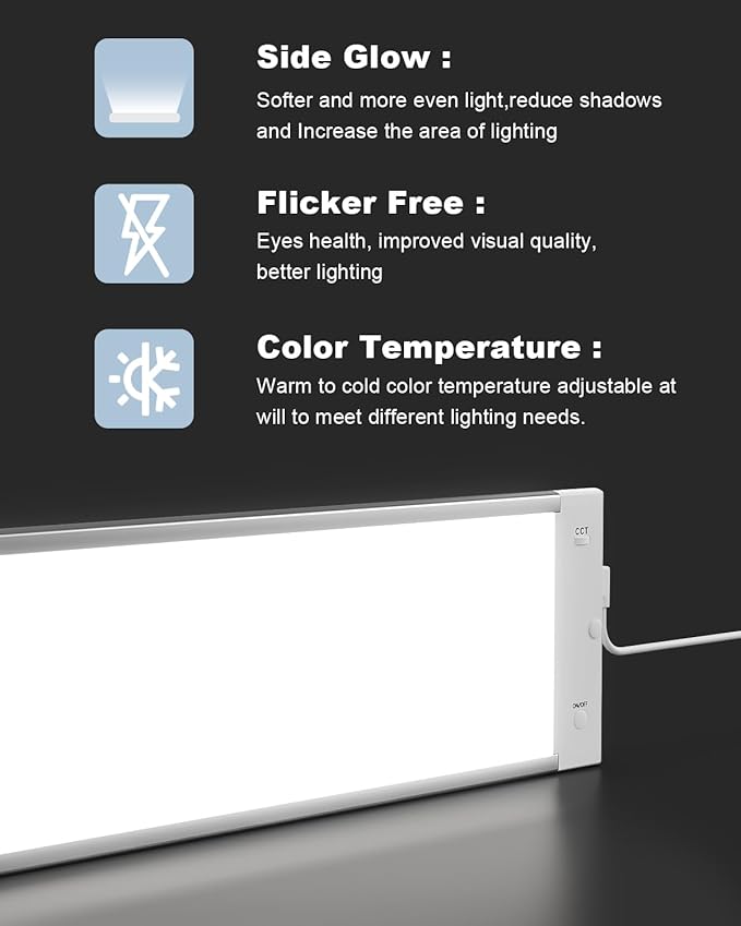 MYPLUS LED Under Cabinet Lighting Kit, 5 Color Temps Kitchen Light Under Cabient with Mesh APP DIY Control, 11W ETL Listed Power and Bright 700Lumen, Linkable LED Lighting 2 * 12 inch Panels