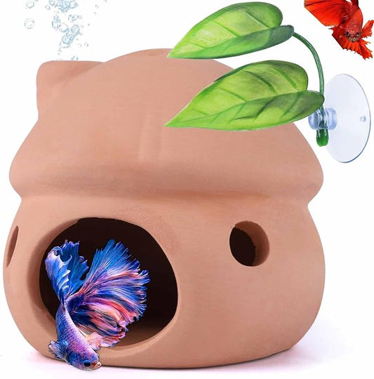 Betta Fish Tank Accessories,Pleco Caves for Aquarium,Fish Aquarium Decoration,Smalland Shrimp Breeding Cave Don't Contain Paint,Natural Ceramics Mushroom House