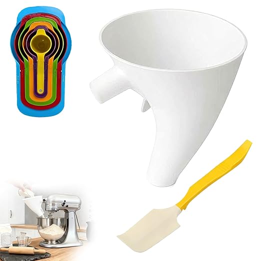 Flour Funnel for KitchenAid Stand Mixer Attachments and Accessories 3 in 1 Baking Set with Measuring Spoons Spatula for 4.5‑5 Qt Mixers