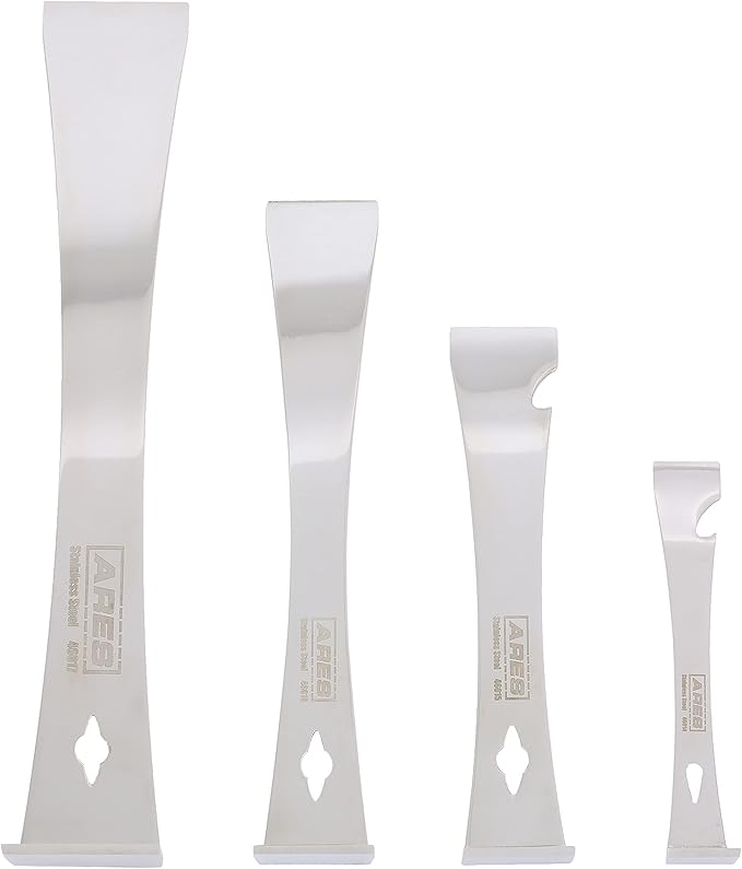 ARES 46020-4-Piece Stainless Steel Prybar Scraper Set - Ultra Sharp Scrapers Remove Residue from Steel, Aluminum, and More - Prybar Ends Offer Extra Leverage - Built-In Nail Puller and Bottle Opener