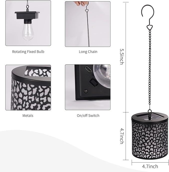 Hanging Solar Lights Outdoor Waterproof: RGB Hanging Lights with S Hooks Decor Iron Art Outdoor Solar Lantern in Garden, Pathway,Yard, Front Door and Landscape (2)